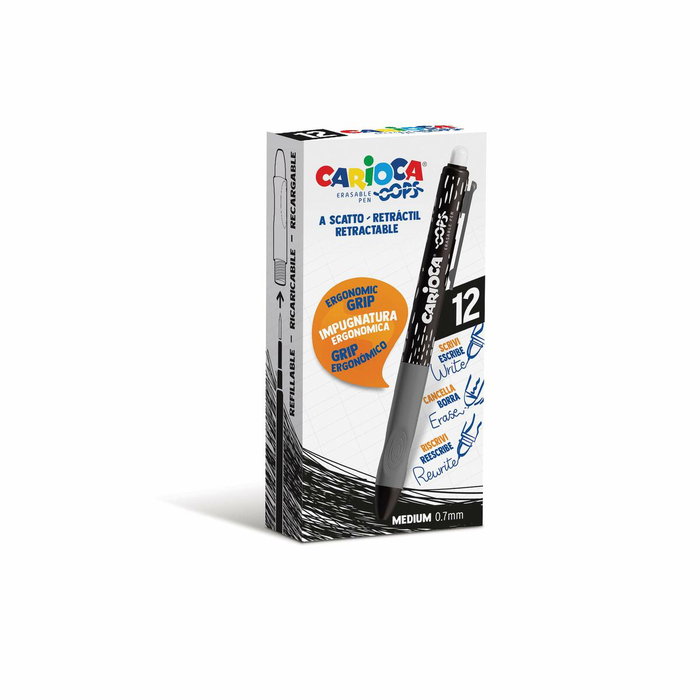Carioca Bolígrafo Retráctil Oops Tinta Borrable Negro Caja de 12 Carioca Bolígrafo Retráctil Oops Tinta Borrable Negro Caja de 12