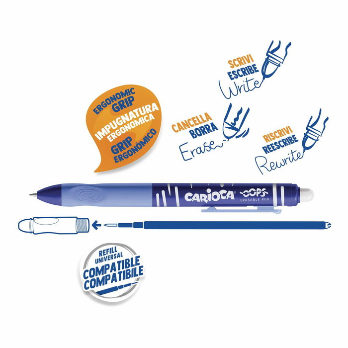Carioca Bolígrafo Oops Tinta Borrable Retráctil Azul (Caja de 12)