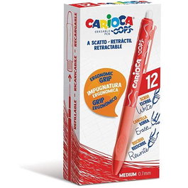 Carioca Bolígrafo Retráctil Oops! Tinta Borrable Monocolor Rojo - Caja de 12 Unidades