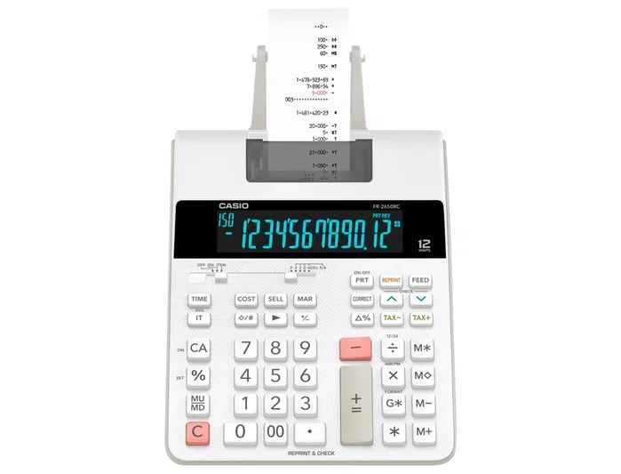 Casio FR-2650RC Calculadora con Impresora de 12 Dígitos, Blanco