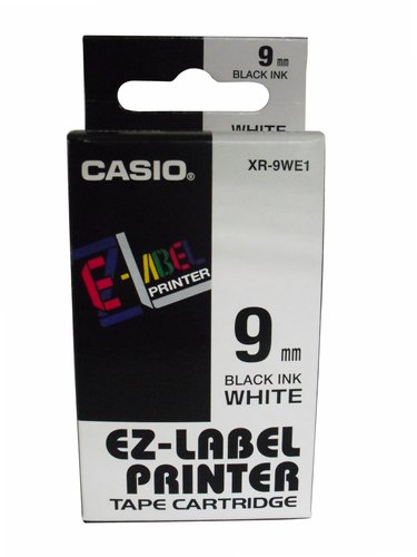 Casio XR-9WE1 Cinta de Rotular 9 mm Negro sobre Blanco 8 m