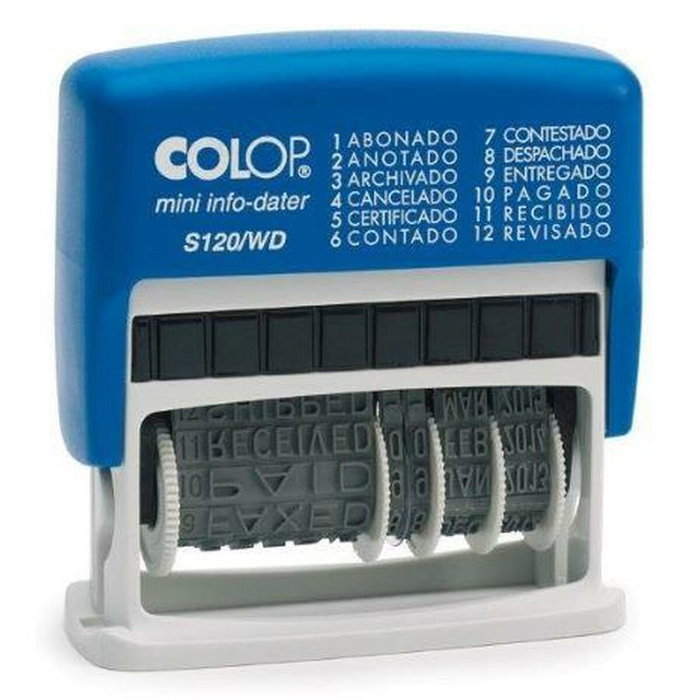 Colop Sello Printer S120/WD con Fecha y 12 Textos en Español Azul Bicolor Colop Sello Printer S120/WD con Fecha y 12 Textos en Español Azul Bicolor