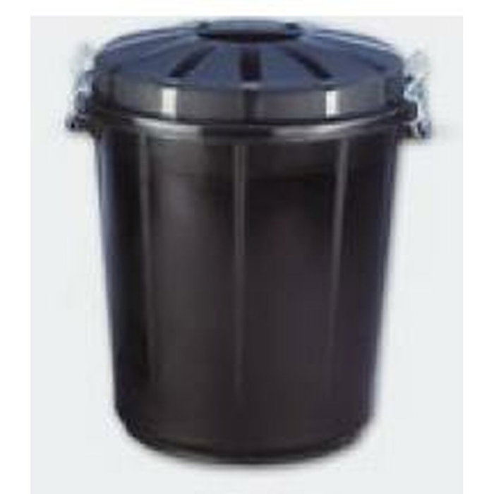 Denox Cubo de basura redondo con tapa 70L negro