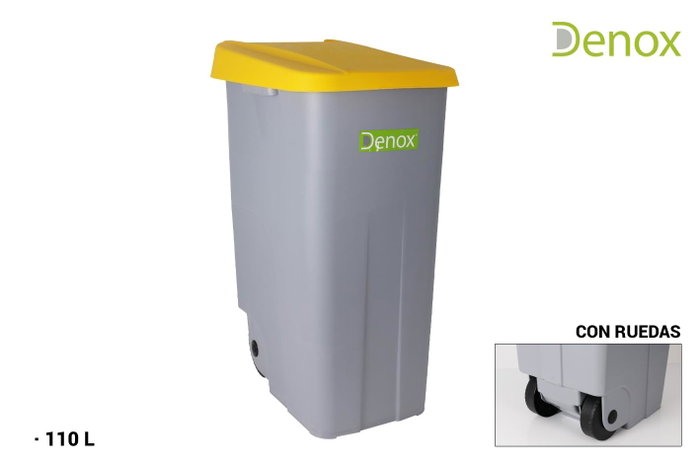Denox Contenedor de Reciclaje 110L con Ruedas y Tapa Amarilla Gris