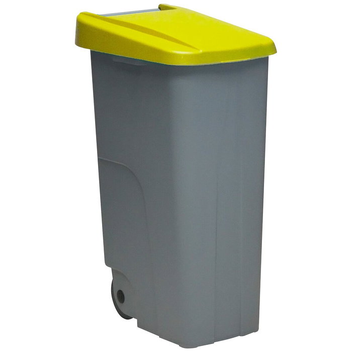 Denox Contenedor de Reciclaje 110L con Ruedas y Tapa Amarilla Gris