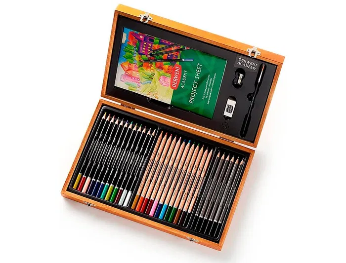 Derwent Estuche de Pintura con Lápices de Colores Academy Madera 35 Piezas