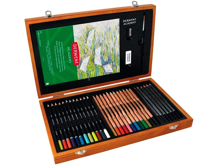 Derwent Estuche de Pintura con Lápices de Colores Academy Madera 35 Piezas