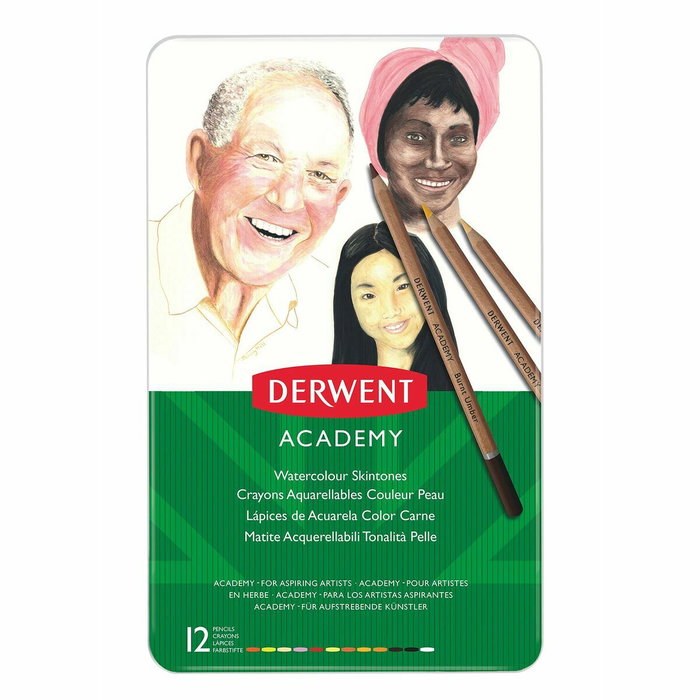 Derwent Academy Lápices Acuarelables Tonos Piel con Estuche Metálico Derwent Academy Lápices Acuarelables Tonos Piel con Estuche Metálico