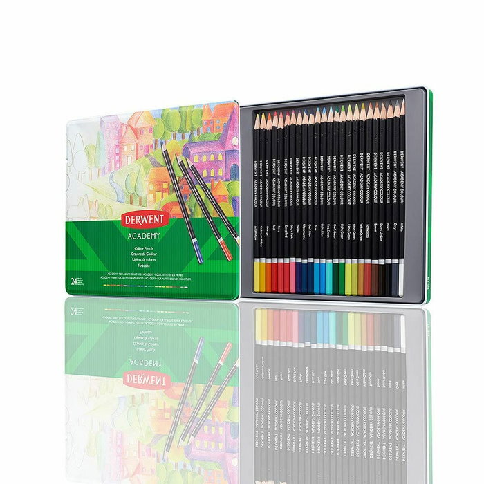 Derwent Academy Lápices de Colores de 24 Piezas en Caja Metálica
