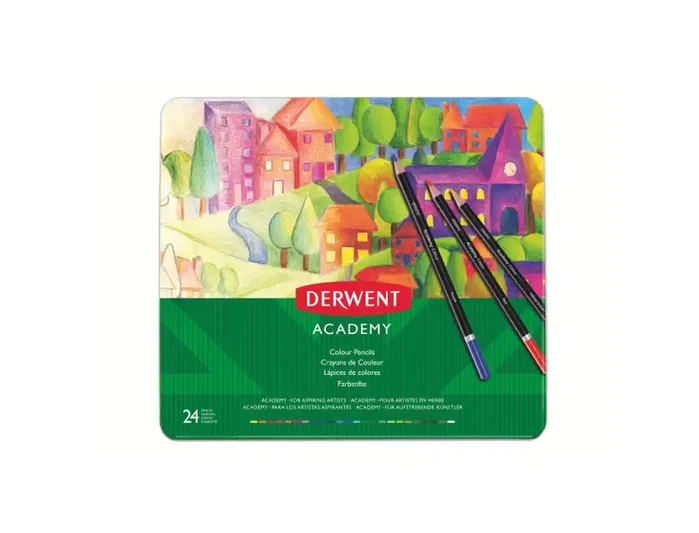 Derwent Academy Lápices de Colores de 24 Piezas en Caja Metálica