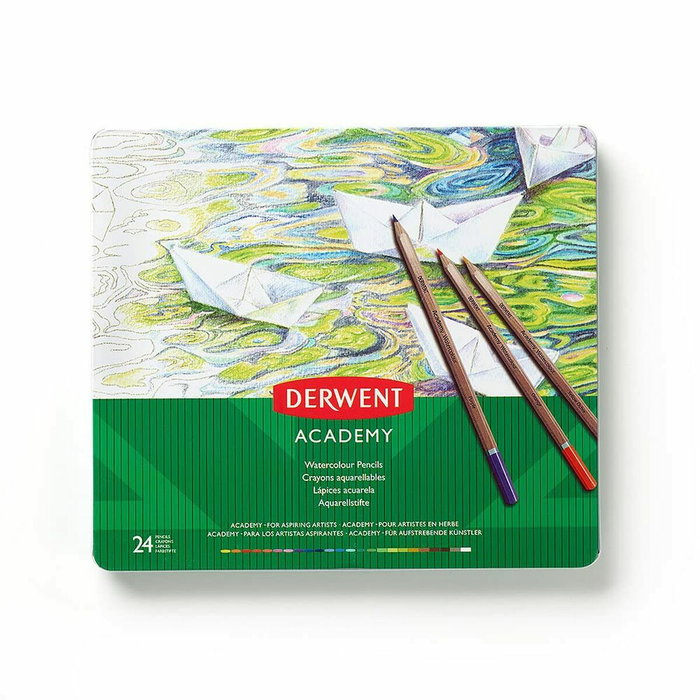 Derwent Academy Lápices de Colores Acuarelables, Caja Metálica, 24 Piezas Derwent Academy Lápices de Colores Acuarelables, Caja Metálica, 24 Piezas