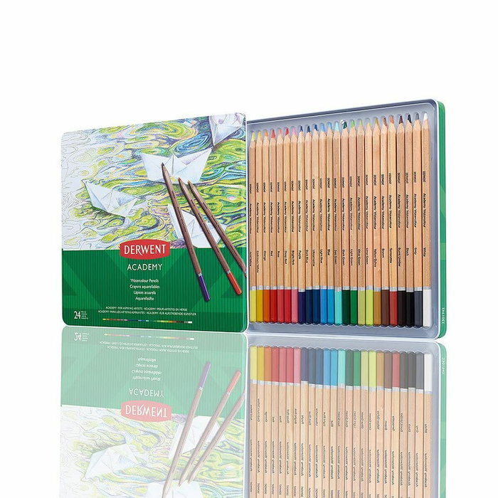 Derwent Academy Lápices de Colores Acuarelables, Caja Metálica, 24 Piezas Derwent Academy Lápices de Colores Acuarelables, Caja Metálica, 24 Piezas