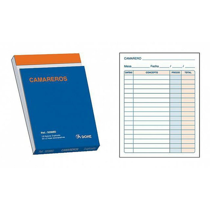 Dohe Talonario de Camareros Octavo Natural Duplicado Autocopiante (10 unidades)