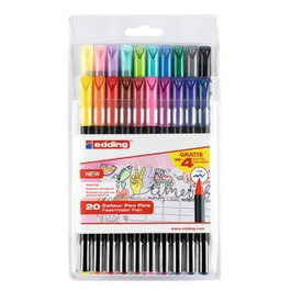 EDDING Estuche de 20 Rotuladores de Fibra con 16 Colores Surtidos y 4 Colores Pastel