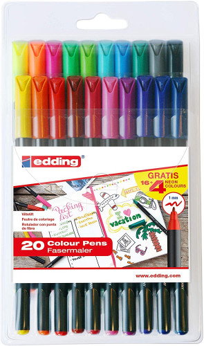 EDDING Estuche de 20 Rotuladores de Fibra 16 Colores Surtidos + 4 Pastel