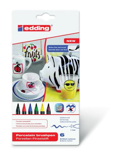 Edding Estuche Rotulador para Cerámica Colores Básicos 4200-6-S-000 (Negro, Azul, Marrón, Verde, Rojo, Amarillo) - 6 Unidades