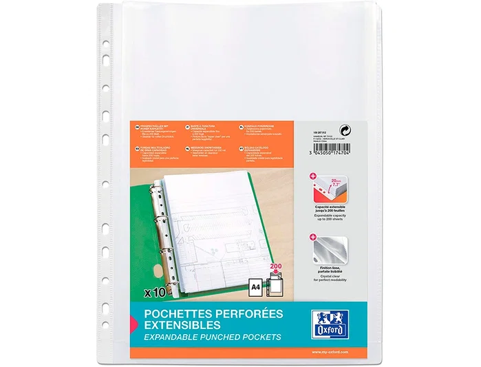 Oxford Funda Multitaladro con Fuelle A4 Cristal 200 Micras