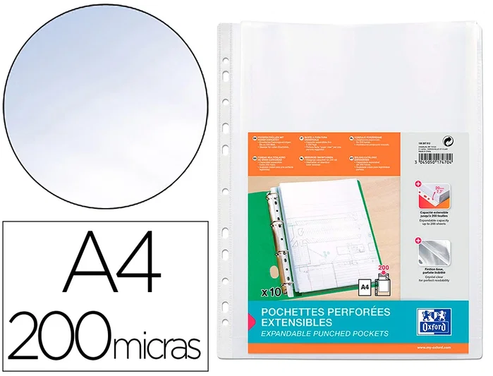 Oxford Funda Multitaladro con Fuelle A4 Cristal 200 Micras