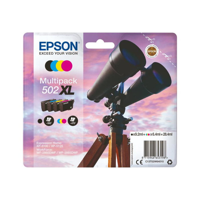 Epson 502XL Multipack de tinta (Negro, Cian, Magenta, Amarillo) C13T02W64010