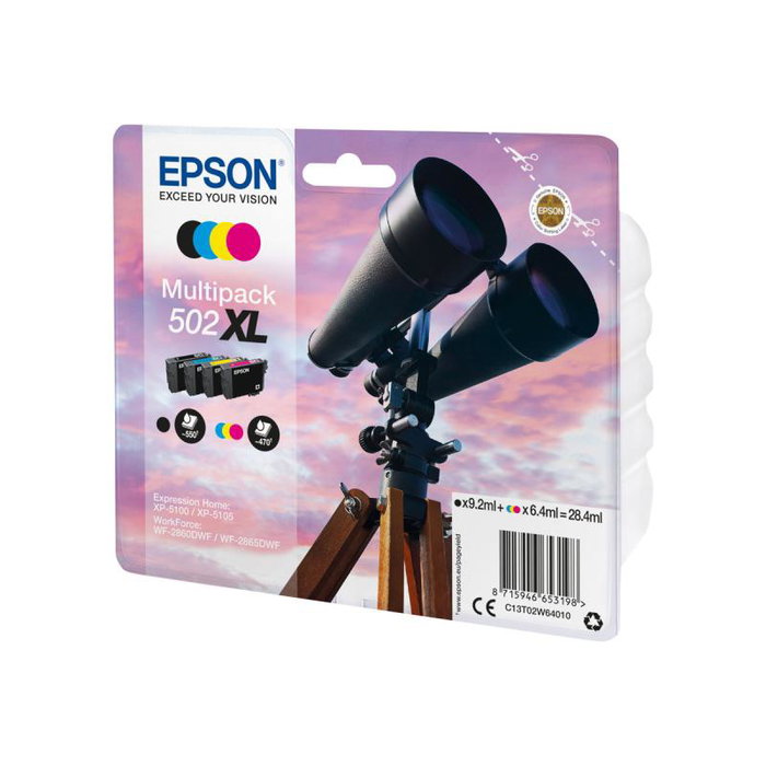 Epson 502XL Multipack de tinta (Negro, Cian, Magenta, Amarillo) C13T02W64010