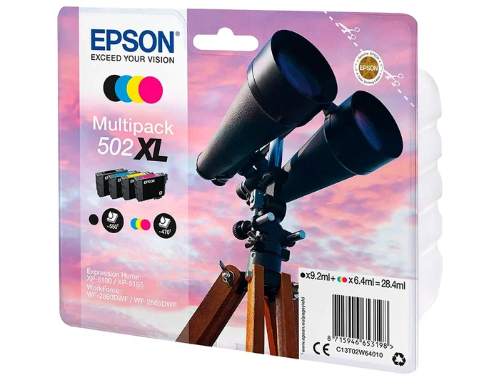 Epson 502XL Multipack de tinta (Negro, Cian, Magenta, Amarillo) C13T02W64010