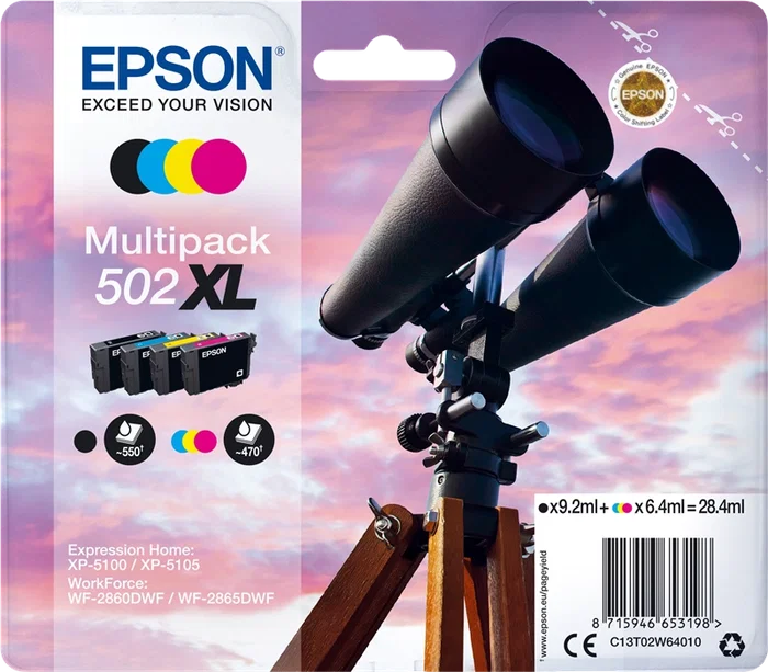 Epson 502XL Multipack de tinta (Negro, Cian, Magenta, Amarillo) C13T02W64010