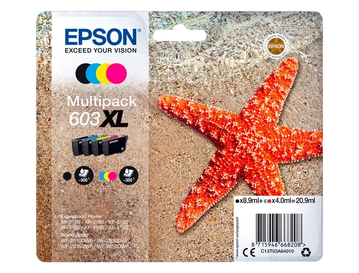 Epson Multipack de Tinta 603XL (Negro, Cian, Magenta, Amarillo) C13T03A64010 Epson Multipack de Tinta 603XL (Negro, Cian, Magenta, Amarillo) C13T03A64010