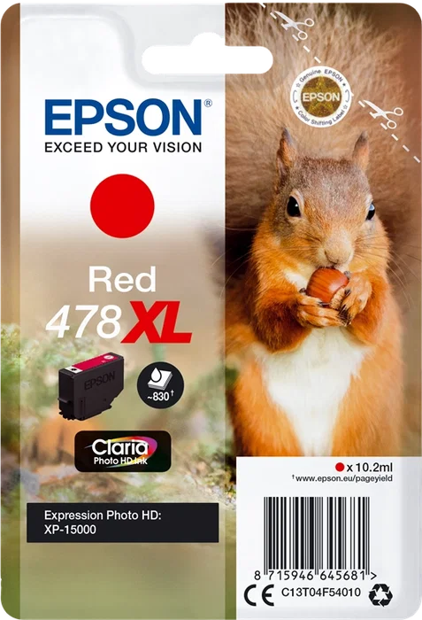 Epson 478XL Rojo Cartucho de Tinta Claria Photo HD Ink C13T04F54010 Epson 478XL Rojo Cartucho de Tinta Claria Photo HD Ink C13T04F54010