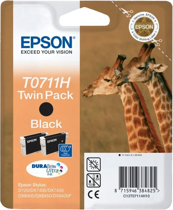 Epson Pack de 2 Cartuchos de Tinta Negro Alta Capacidad C13T07114H10 T0711H Epson Pack de 2 Cartuchos de Tinta Negro Alta Capacidad C13T07114H10 T0711H