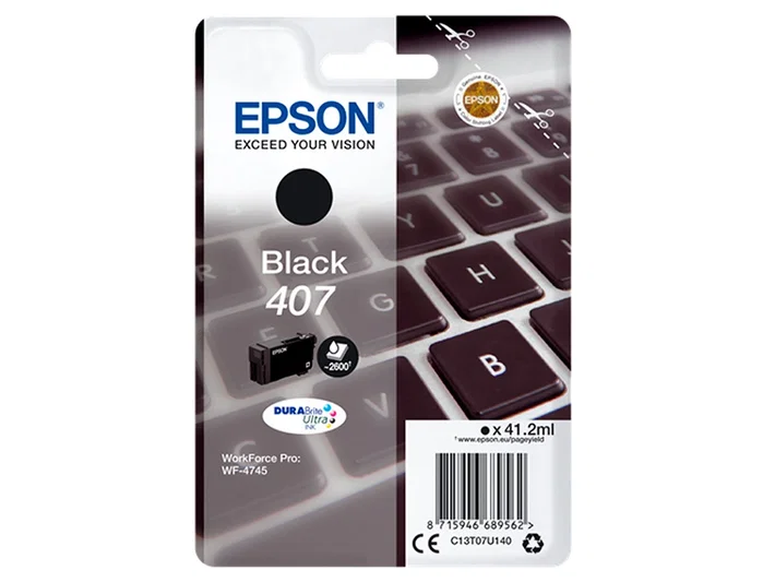 Epson Cartucho de Tinta 407 Negro de Alto Rendimiento (C13T07U140)