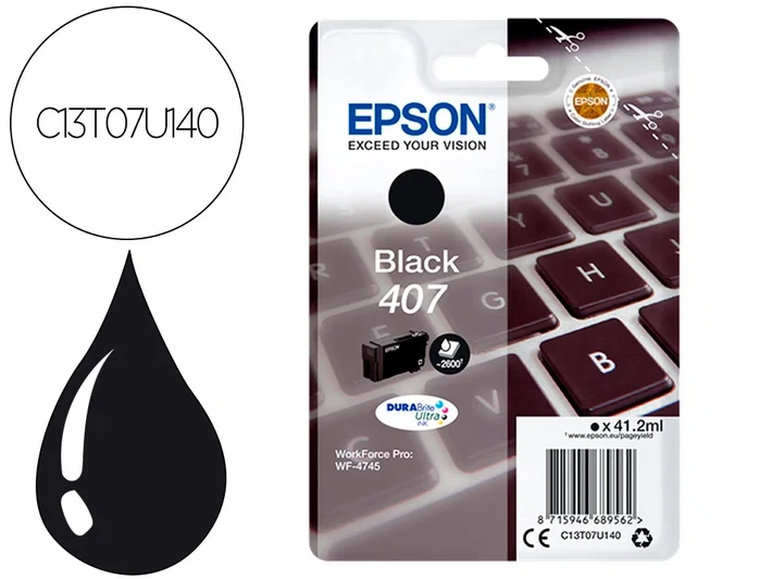 Epson Cartucho de Tinta 407 Negro de Alto Rendimiento (C13T07U140)