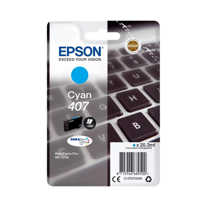 Epson Cartucho de tinta 407 Cian C13T07U240 XL Epson Cartucho de tinta 407 Cian C13T07U240 XL