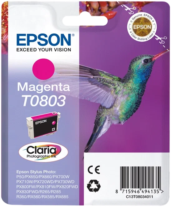 Epson T0803 Cartucho de tinta magenta original (C13T08034011) – 460 páginas Epson T0803 Cartucho de tinta magenta original (C13T08034011) – 460 páginas