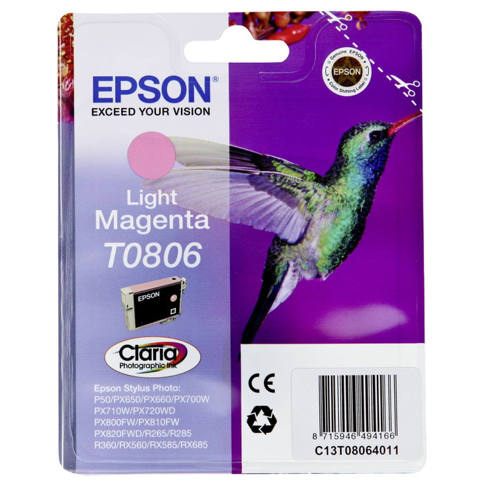 Epson T0806 Cartucho Magenta Claro para Stylus Photo, 7.4 ml