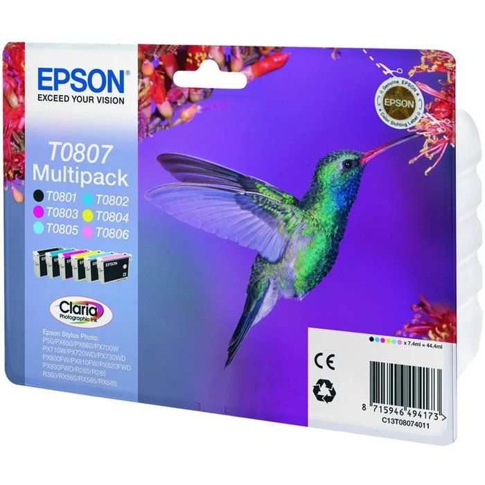 Epson T0807 Multipack de 6 Colores Claria Photographic Ink