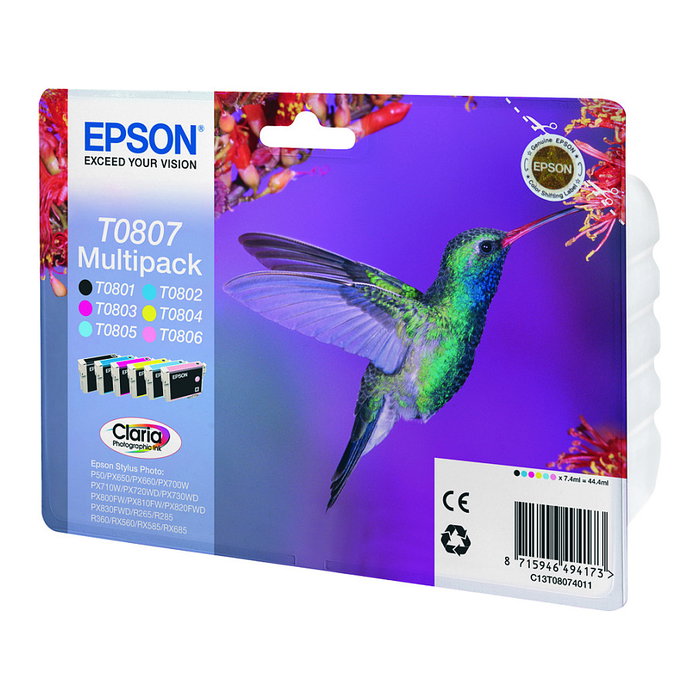 Epson T0807 Multipack de 6 Colores Claria Photographic Ink