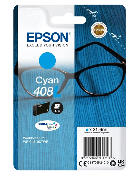 Epson Cartucho de tinta Cian 408L DURABrite Ultra XL