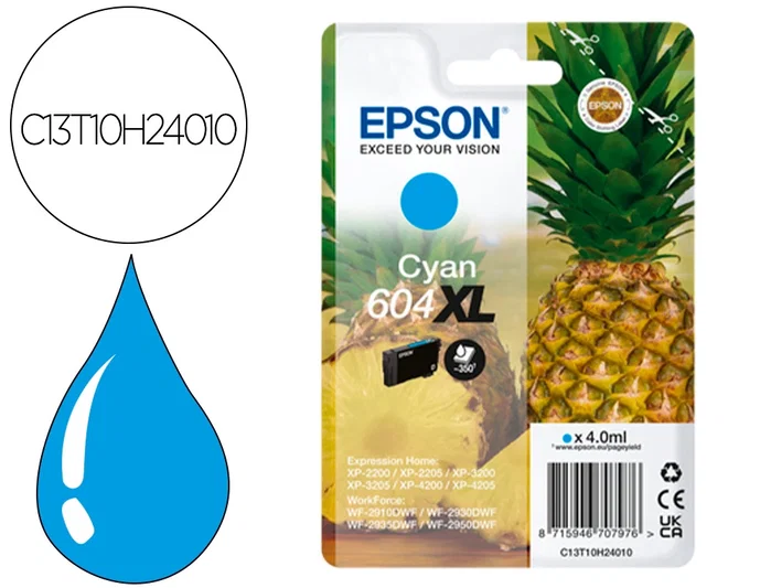 Epson 604XL Cian Cartucho de Tinta Original Alto Rendimiento (XL) C13T10H24010