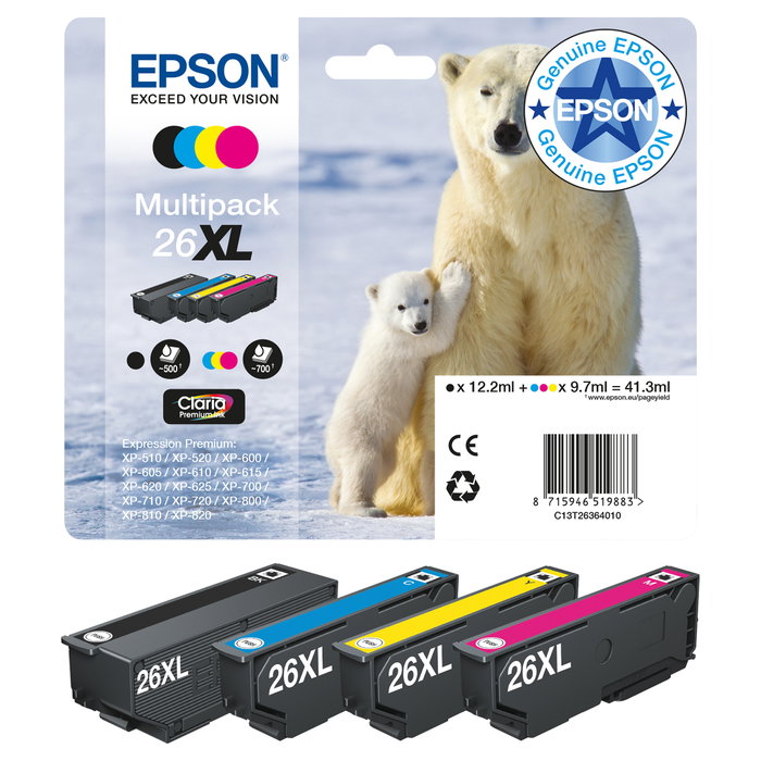 Epson Claria Premium 26XL Multipack Negro, Cian, Magenta y Amarillo Epson Claria Premium 26XL Multipack Negro, Cian, Magenta y Amarillo