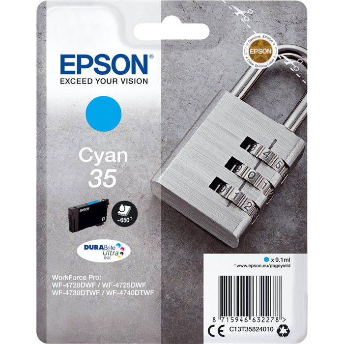 Epson Cartucho de tinta Cian 35 DURABrite Ultra C13T35824010, Rendimiento Estándar