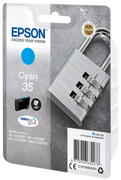 Epson Cartucho de tinta Cian 35 DURABrite Ultra C13T35824010, Rendimiento Estándar