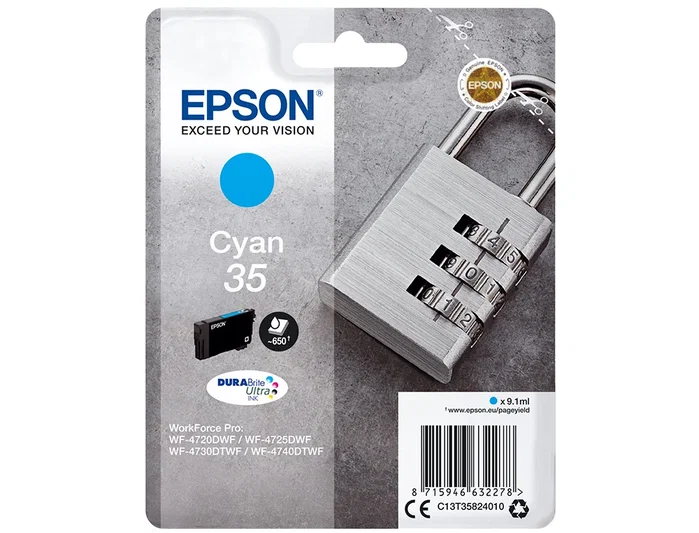 Epson Cartucho de tinta Cian 35 DURABrite Ultra C13T35824010, Rendimiento Estándar