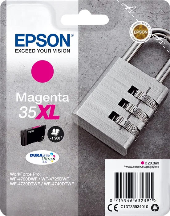 Epson Cartucho de tinta 35XL DURABrite Ultra Magenta C13T35934010 de alto rendimiento (XL) Epson Cartucho de tinta 35XL DURABrite Ultra Magenta C13T35934010 de alto rendimiento (XL)