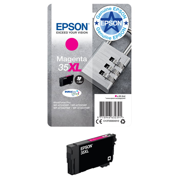 Epson Cartucho de tinta 35XL DURABrite Ultra Magenta C13T35934010 de alto rendimiento (XL) Epson Cartucho de tinta 35XL DURABrite Ultra Magenta C13T35934010 de alto rendimiento (XL)