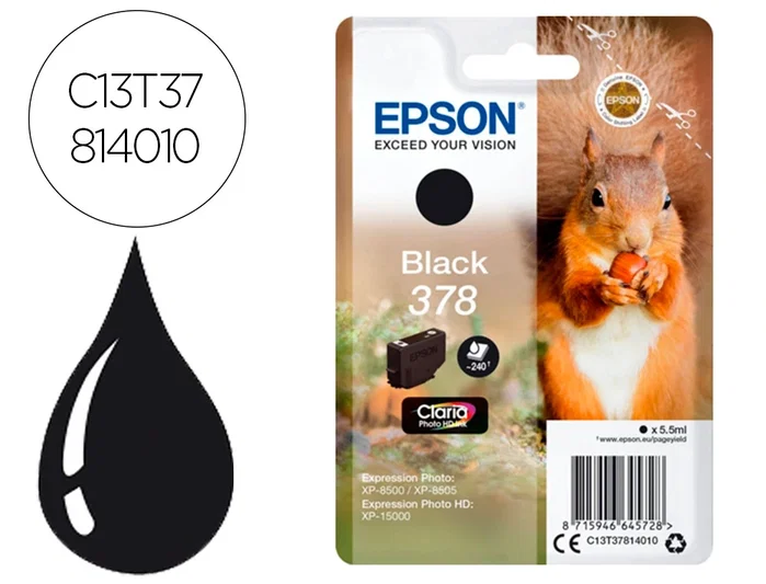 Epson 378 Cartucho de tinta negro Claria Photo HD C13T37814010