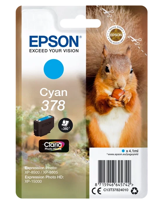 Epson Singlepack Cyan 378 Claria Photo HD Ink C13T37824010 Epson Singlepack Cyan 378 Claria Photo HD Ink C13T37824010