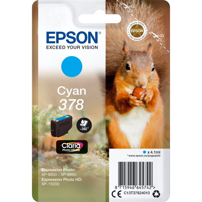 Epson Singlepack Cyan 378 Claria Photo HD Ink C13T37824010 Epson Singlepack Cyan 378 Claria Photo HD Ink C13T37824010