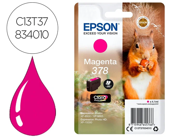 Epson Cartucho de Tinta 378 Claria Photo HD Magenta Original C13T37834010 Epson Cartucho de Tinta 378 Claria Photo HD Magenta Original C13T37834010