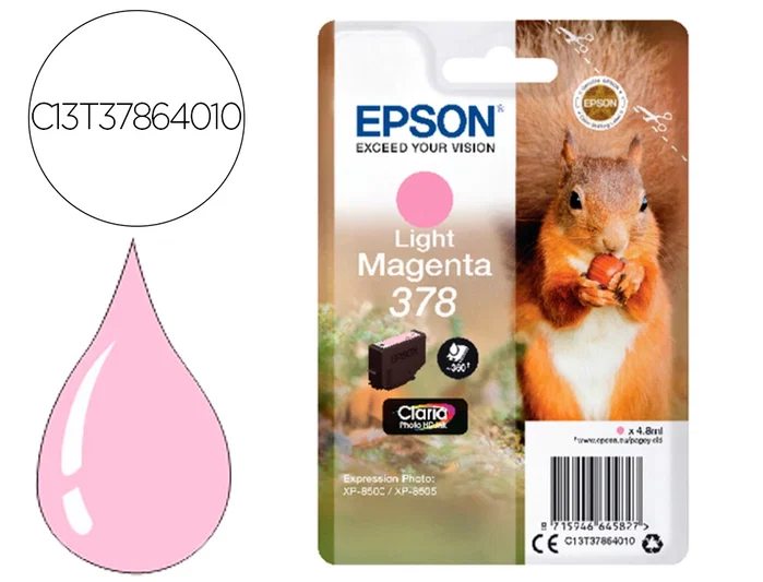 Epson Cartucho de Tinta 378 Magenta Claro Claria Photo HD Ink C13T37864010 Epson Cartucho de Tinta 378 Magenta Claro Claria Photo HD Ink C13T37864010