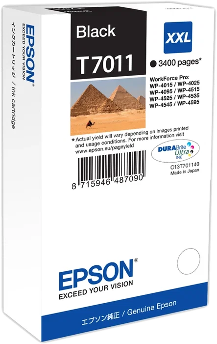 Epson T7011 Cartucho de tinta Negro XXL, Extra (Súper) alto rendimiento Epson T7011 Cartucho de tinta Negro XXL, Extra (Súper) alto rendimiento